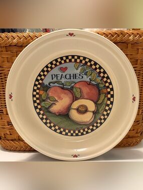 Vintage 90s Susan Winget Peach Pie Dish Ceramic Farmhouse Cottagecore Deep Bake